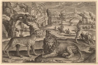 Ein Leopard und zwei Löwen
