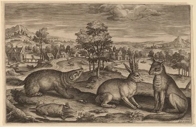 Ein Maulwurf, ein Dachs, ein gehörnter Hase und ein Fuchs