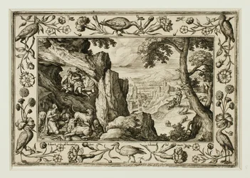 Daniel in der Löwengrube, aus Landschaften mit alten und neuen Testamentsszenen und Jagdszenen