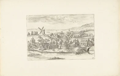Landschaft mit einem Fluss und einer Windmühle