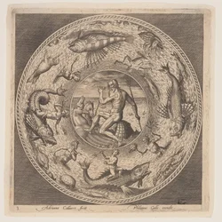 Poseidon, aus einer Serie von Entwürfen für Teller (Fonds de Coupe)