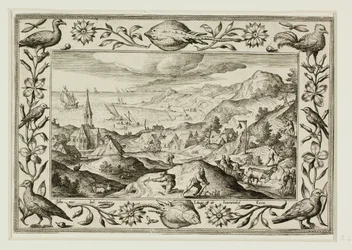Hasenjagd, aus Landschaften mit Szenen aus dem Alten und Neuen Testament und Jagdszenen