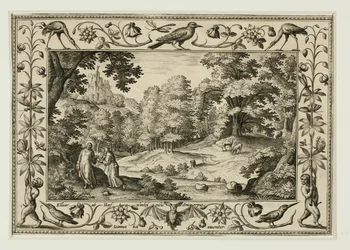 Die Versuchung Christi, aus Landschaften mit Alten und Neuen Testamentsszenen und Jagdszenen