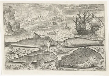 Vier Fische am Strand