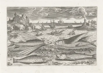 Vier Fische am Strand
