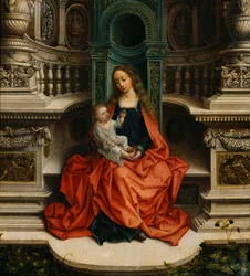 Die Jungfrau und das Kind auf dem Thron - Gemälde von Adriaen Isenbrant (Adrien Ysenbrant, Ysenbrandt, Hysebrant) (1490-1551)