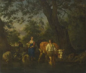 Bauern mit Vieh, die einen Bach durchqueren, ca. 1662