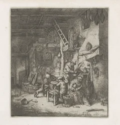 Bauernfamilie in einem Interieur
