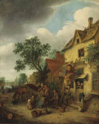 Bauern beim Torfabladen