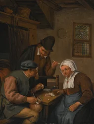 Interieur mit Bauern, die Karten spielen