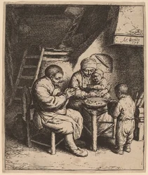 Bauernfamilie beim Tischgebet