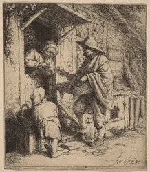 Straßenhändler, der an der Tür Brillen verkauft