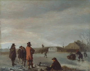 Winterszene mit einer Gruppe von Golfern auf einem zugefrorenen Fluss, ca. 1654-72
