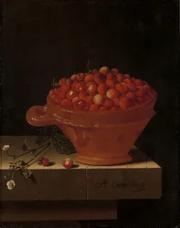 Eine Schale Erdbeeren auf einem Steinpostament, 1696