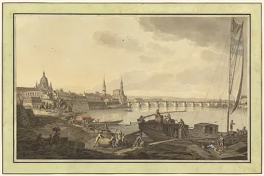 Dresden vom Ufer der Elbe aus gesehen