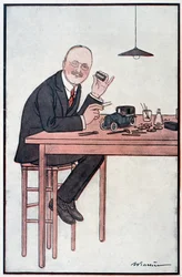 André Citroën, der „Ford“ Frankreichs - Illustration von Adrien Barrere (1877-1931) in „Fantasio“ vom 01.10.1922