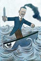Karikatur von Wilhelm Cuno (1876-1933) deutscher Politiker verantwortlich für maritime Angelegenheiten. Zeichnung von Adrien Barrère (1877-1931) aus Fantasio
