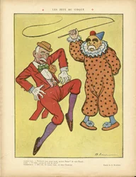 Illustration von A Barrere (1874-1931) in Le Rire, 22/02/13 - Zirkusspiele - Clemenceau George, Pams Jules (1852-1930), Zirkus, Karneval/Spiel/Zirkus