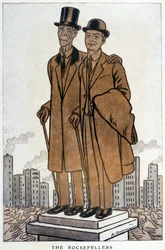 Die Rockefellers, Senior und Junior, amerikanische Krösus - Illustration von Adrien Barrère (1877-1931) in „Fantasio“ vom 01.03.1930