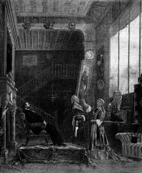Theateraufführung: Le Nabab von Alphonse Daudet und Pierre Elzear mit Blanche Pierson (Felicia Ruys) und Adolphe Dupuis (Jansoulet). Paris, Théâtre du Vaudeville