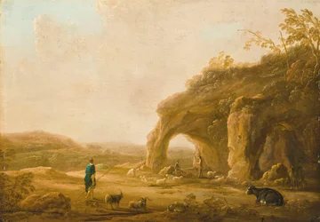 Italienische Landschaft mit Hirten bei einer Grotte