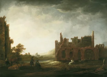 Landschaft mit den Ruinen der Abtei Rijnsburg