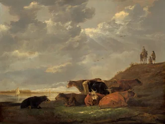Flusslandschaft mit Kühen