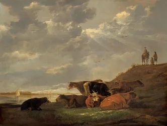 Flusslandschaft mit Kühen, 1645-1650