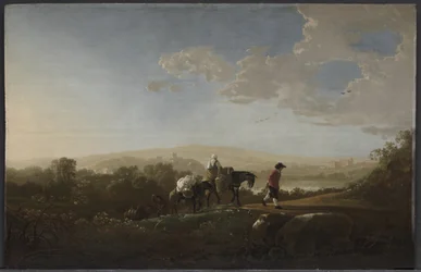 Reisende in hügeliger Landschaft