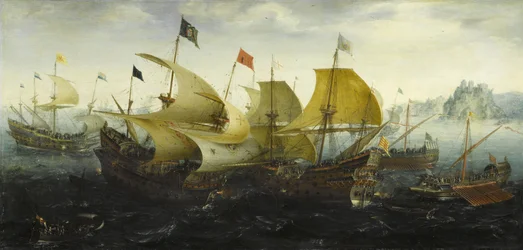 Schlacht von Cádiz: Niederländische und englische Schiffe greifen die spanische Armada an