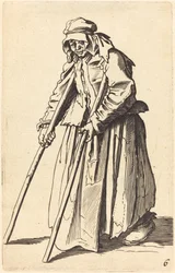 Bettlerin mit Krücken