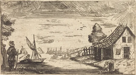 Landschaft mit Figur und Boot
