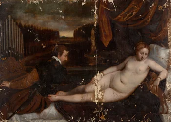 Venus mit einem Organisten und einem Hund