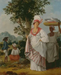 Eine westindische Kreolin, begleitet von ihrer Schwarzen Dienerin, ca. 1780.