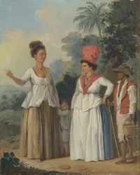 Westindische farbige Frauen mit einem Kind und einer Schwarzen Dienerin, ca. 1780.
