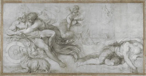 Cephalus wird von Aurora in ihrem Wagen entführt, Karton für ein Fresko in der Galerie des Palazzo Farnese, Rom, ca. 1599