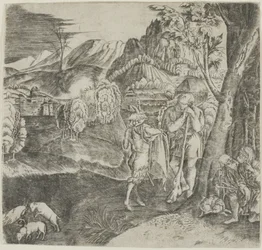 Hirten und Satyr in einer Landschaft