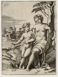 Venus, verwundet von Cupidos Pfeil