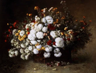 Stillleben mit Blumen (Astern). Gemälde von Aime Perret (1847-1927) Privatsammlung