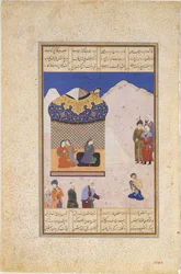 Laila besucht Majnun in der Wüste, Folio aus einem Khamsa-Quintett von Amir Khusrau..., 1520-25