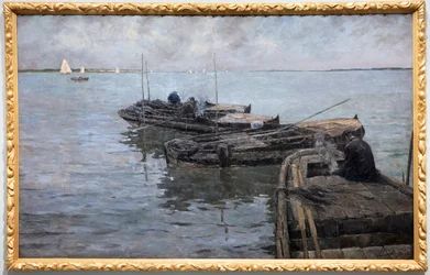 An der unteren Schelde, letzte Strahlen, Fischer vertäut