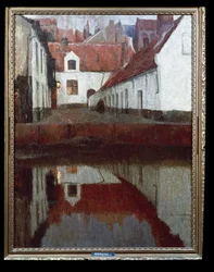 Kleiner Hof in Flandern bei Dämmerung