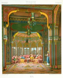 Harem in der Türkei - in „The historical costume“ von Racinet
