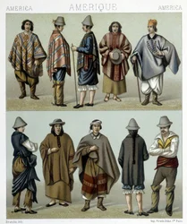 Traditionelle Kostüme von Chile. Illustration in „The historical costume“ von Racinet