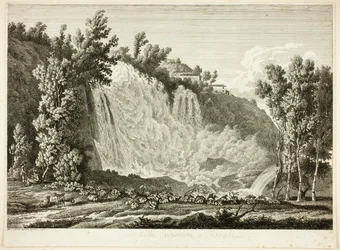 Wasserfall über Tivoli, aus Malerisch radierte Prospekte aus Italien