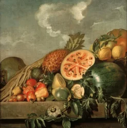 Stillleben mit Ananas, Melone und anderen tropischen Früchten