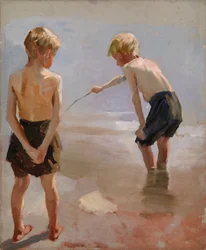 Jungen, die am Ufer spielen, Studie
