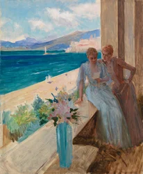 Die Frau des Künstlers und Emilia von Etter auf einem Balkon in Cannes