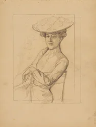 Sitzende Frau mit Hut