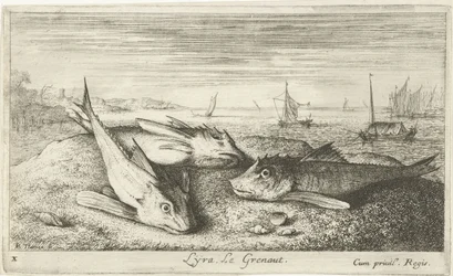 Drei Salzwasserfische am Strand